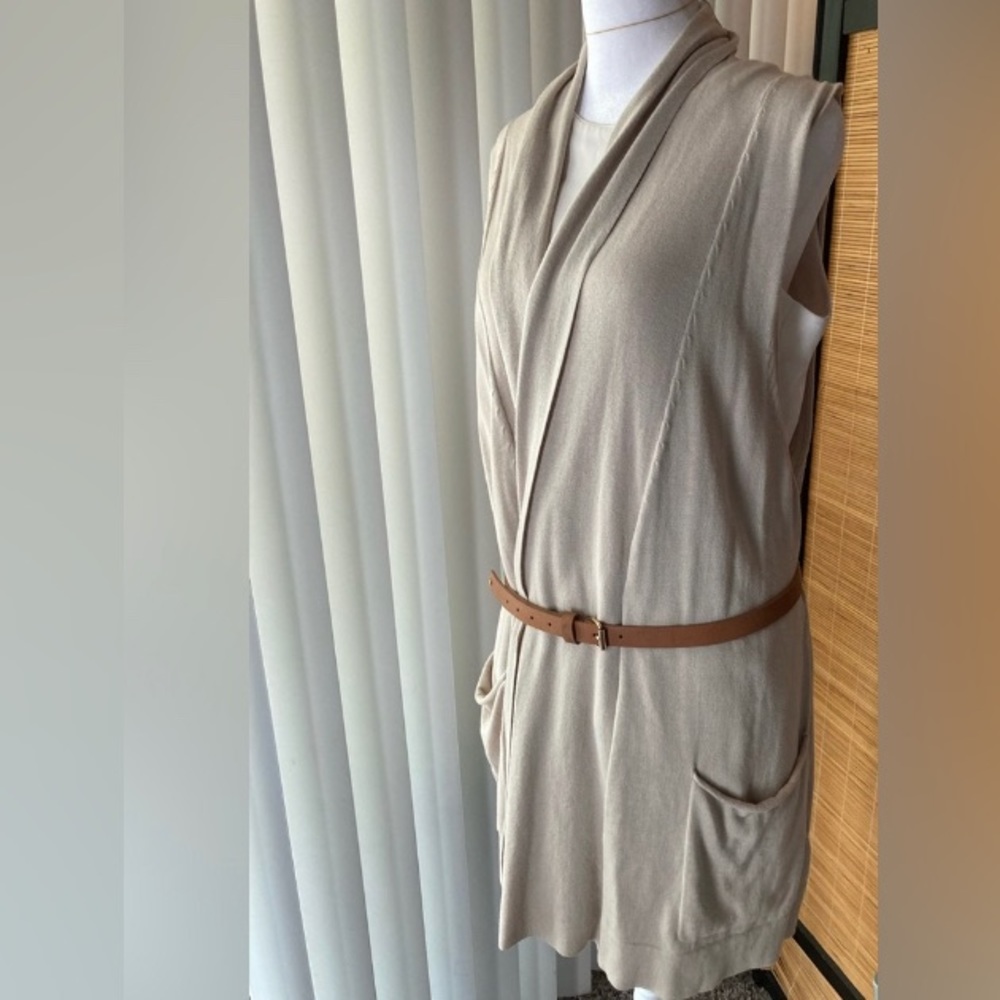 NEW MACY’s Ellen Tracy Wrap Oversized Distressed Pockets Vegan Belt Cardigan L